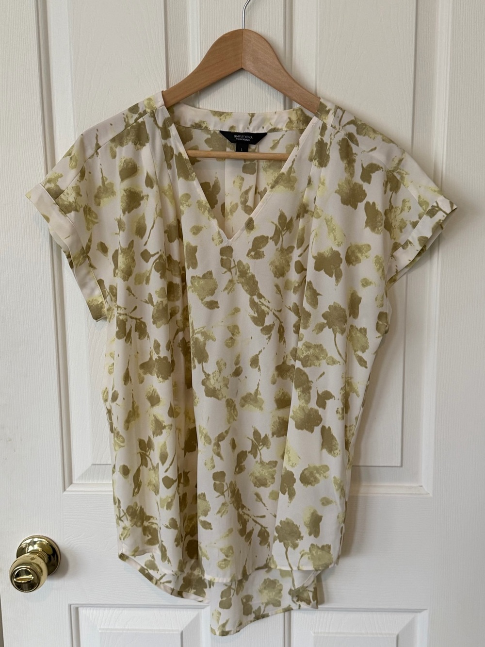 Simply Vera Vera Wang Cream Blouse with Olive Floral Print